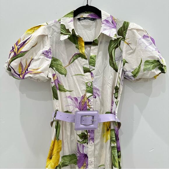 Zara Floral Printed Belted Shirt Midi Dress. Blogger fave. - Picture 8 of 16